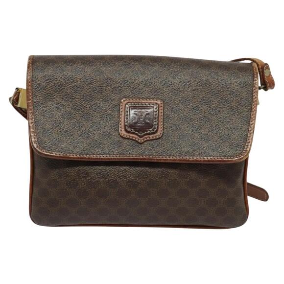 CELINE Macadam Canvas Shoulder Bag Pvc Leather Brown Gold - Picture 2 of 13